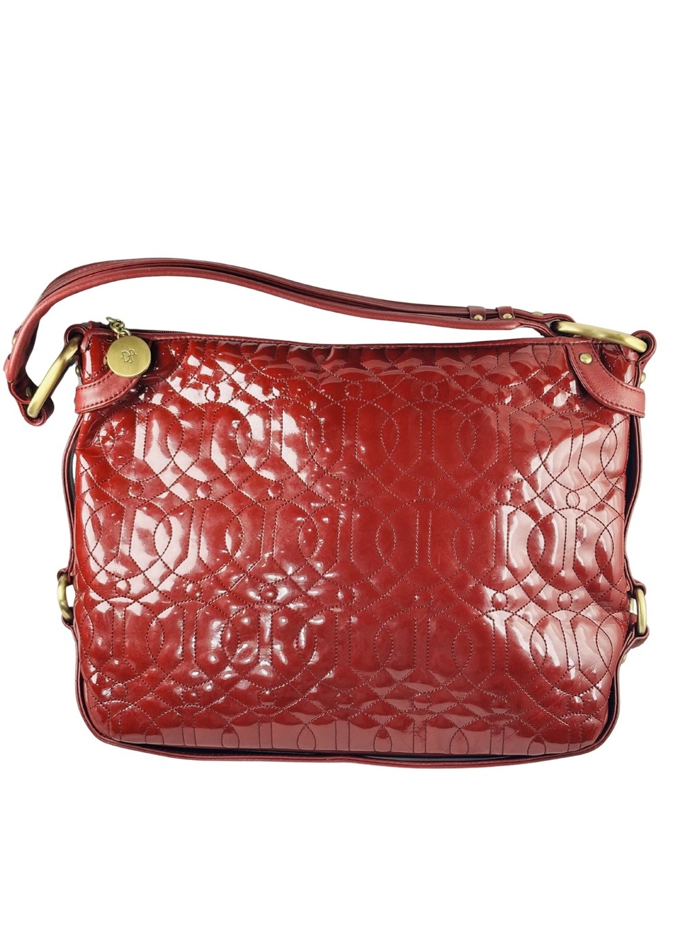 Donald J. Pliner Red Patent Leather Monogram Shoulder Bag